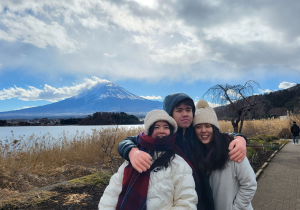 Photo of my sister and brother posing infront of Mount Fuji