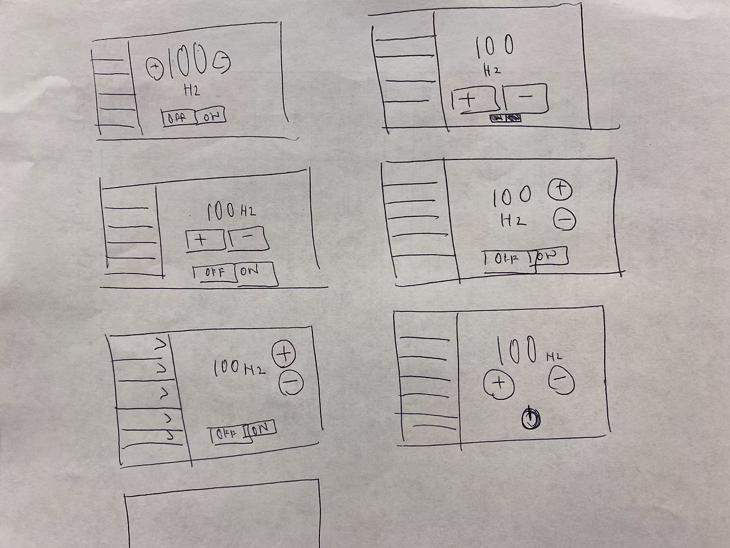 Hand-drawn sketches of display layout options