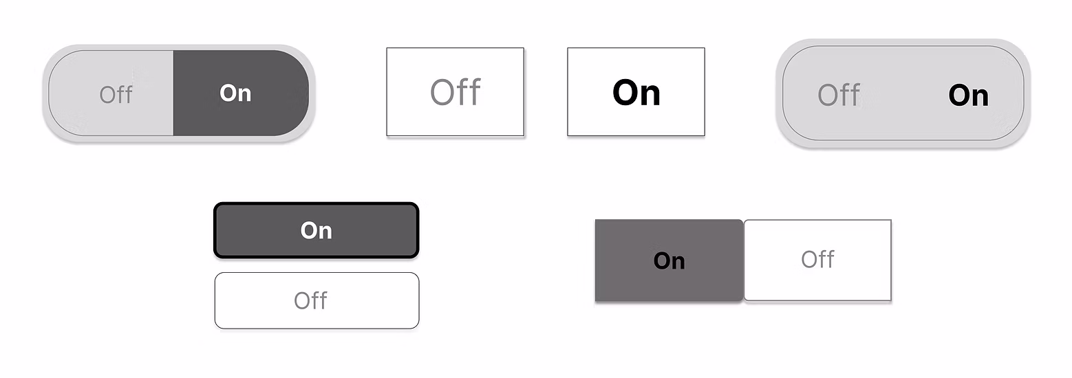 Figma exploration of On/Off button shapes and styles
