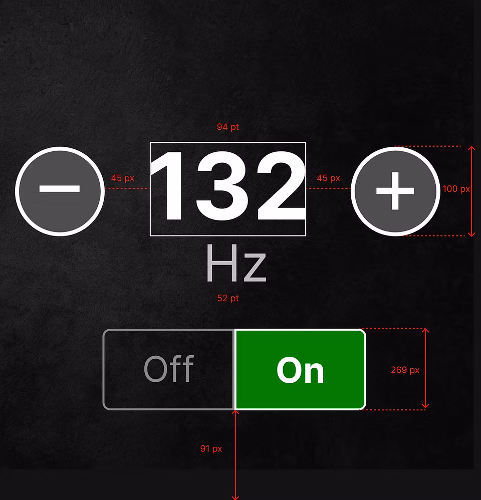 Annotated spec diagram showing button measurements