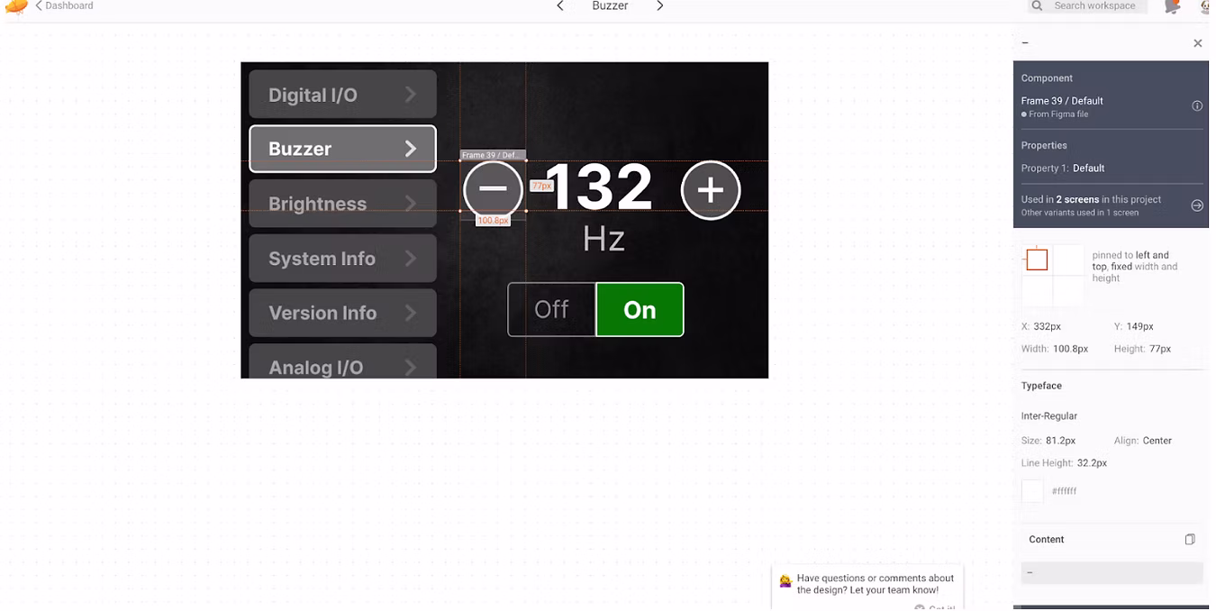 A screenshot of the U I dashboard on Zeplin software