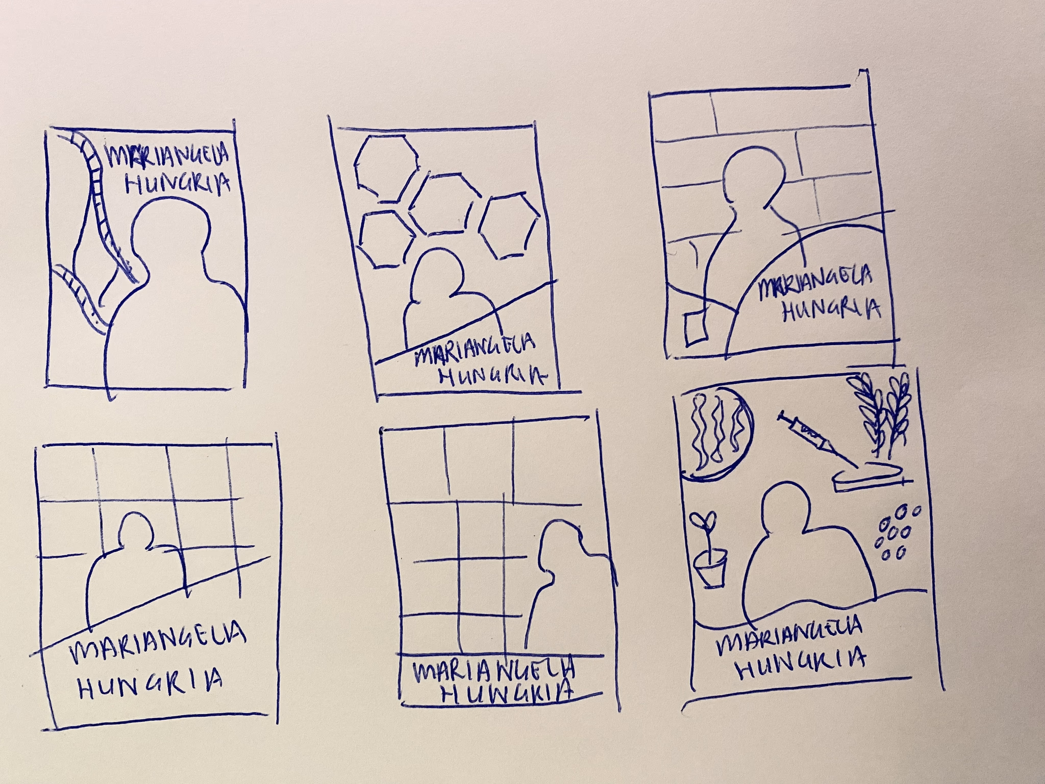 Concept sketches exploring layout options for the cover