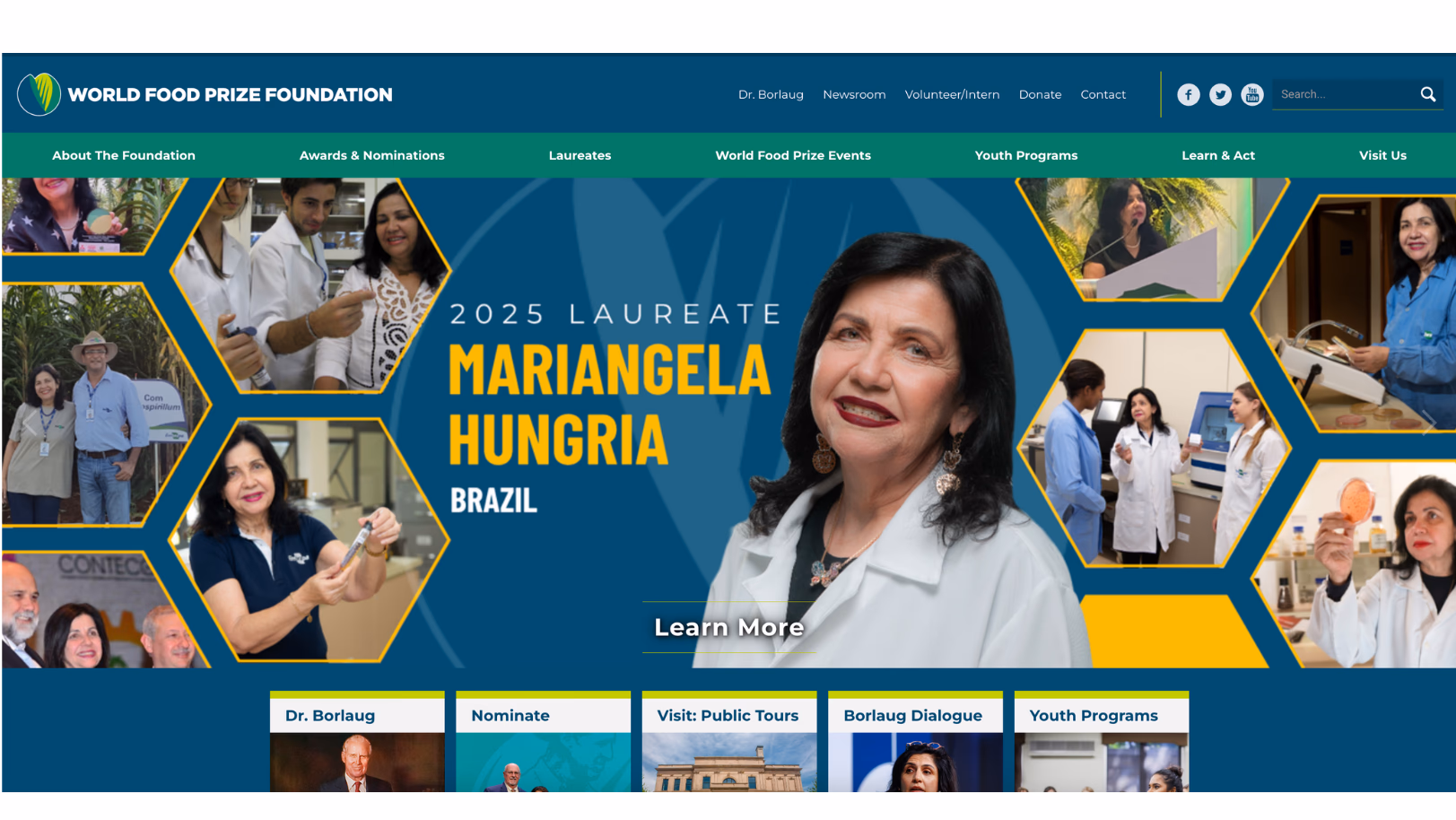 Website banner showing Mariangela Hungria as 2025 laureate
